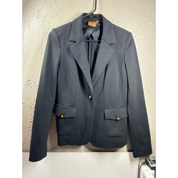 Tory Burch Classic Womens‎ Black Knit Blazer Gold Buttons Single Button Sz Small - Picture 1 of 7